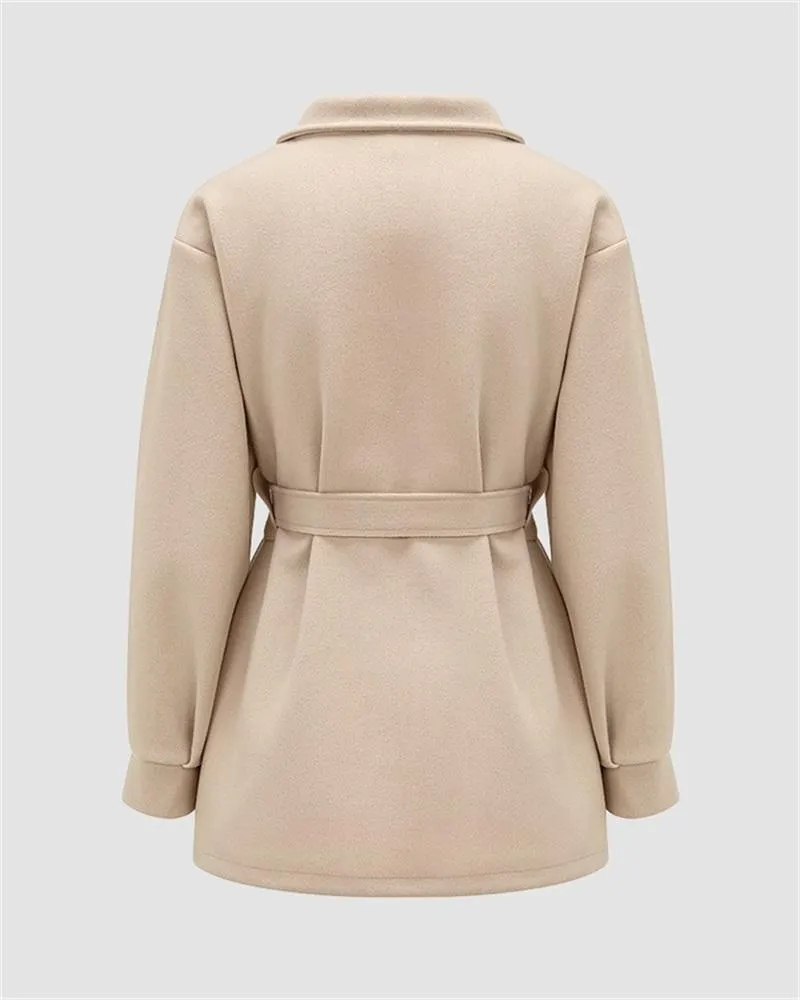 Puff Sleeve Belted Woolen Coat