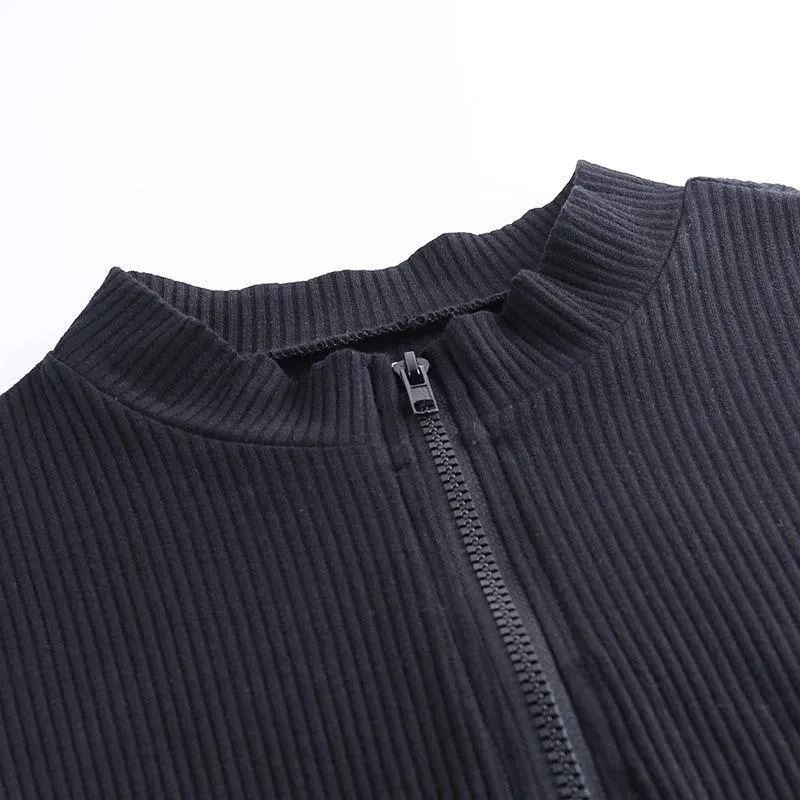 Pure Color Slim Zipper Dress Fashion Casual Sweater Autumn and Winter Women Bag Hip Skirt