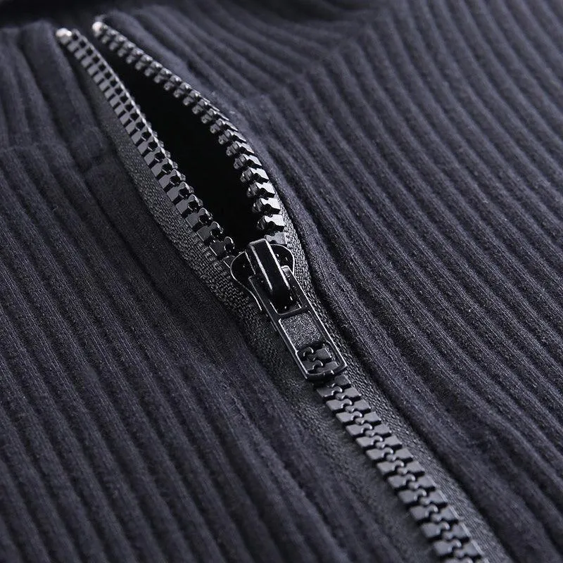 Pure Color Slim Zipper Dress Fashion Casual Sweater Autumn and Winter Women Bag Hip Skirt