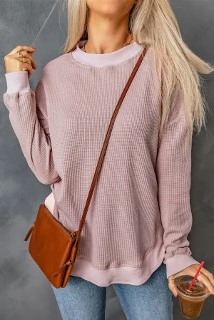 Ribbed Trim Waffle Knit Top