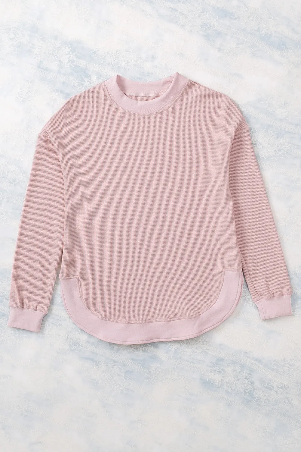 Ribbed Trim Waffle Knit Top
