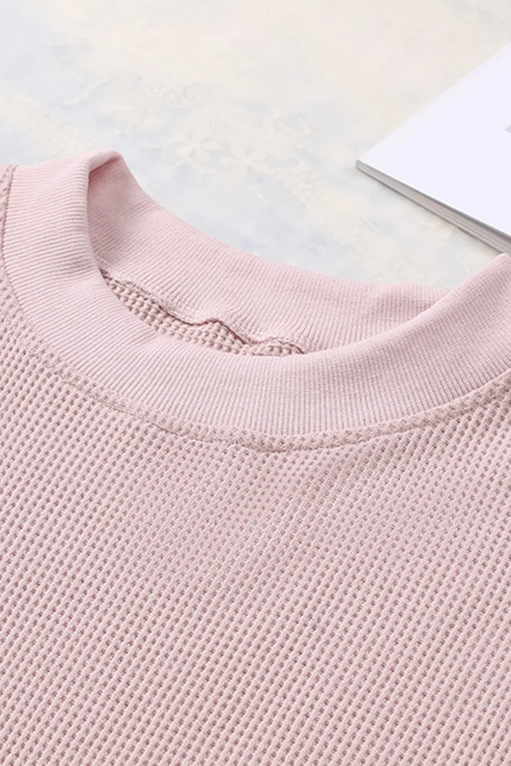 Ribbed Trim Waffle Knit Top