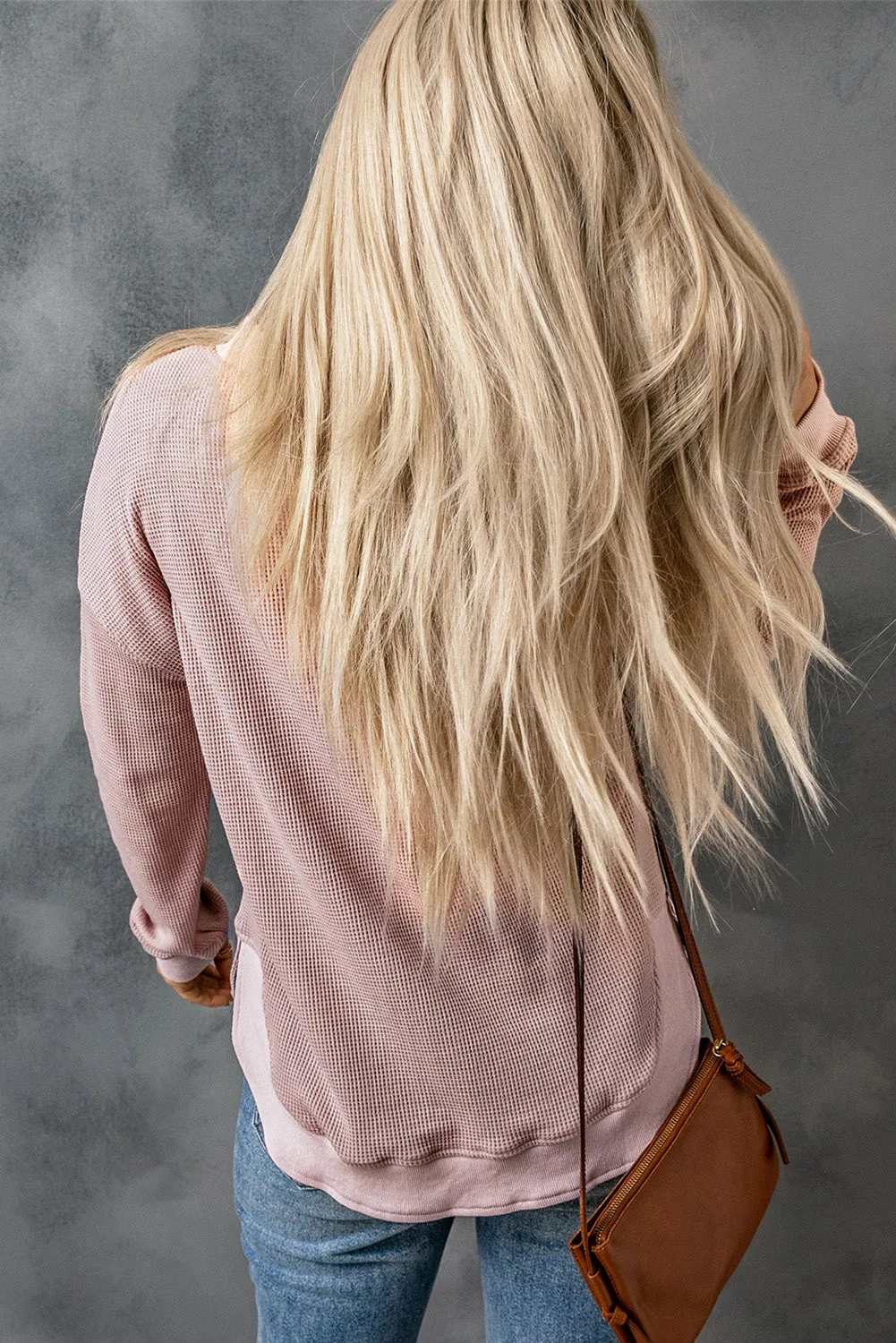 Ribbed Trim Waffle Knit Top