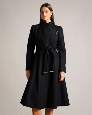 Roseika Midi Length Double Breasted Coat With Skirt Black
