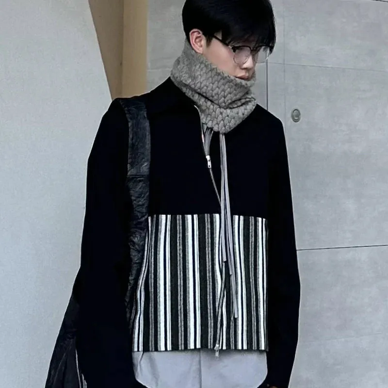 S Zipper Lapel Patchwork Jacket