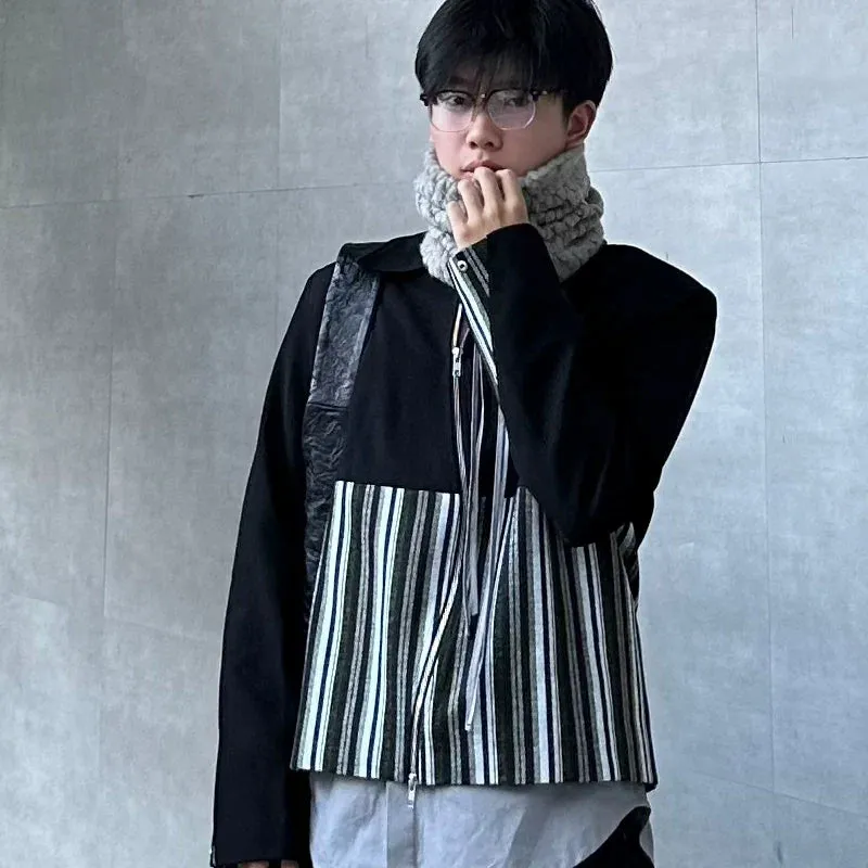 S Zipper Lapel Patchwork Jacket