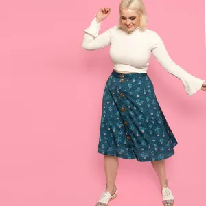 Self Care Plants Printed Button Skirt