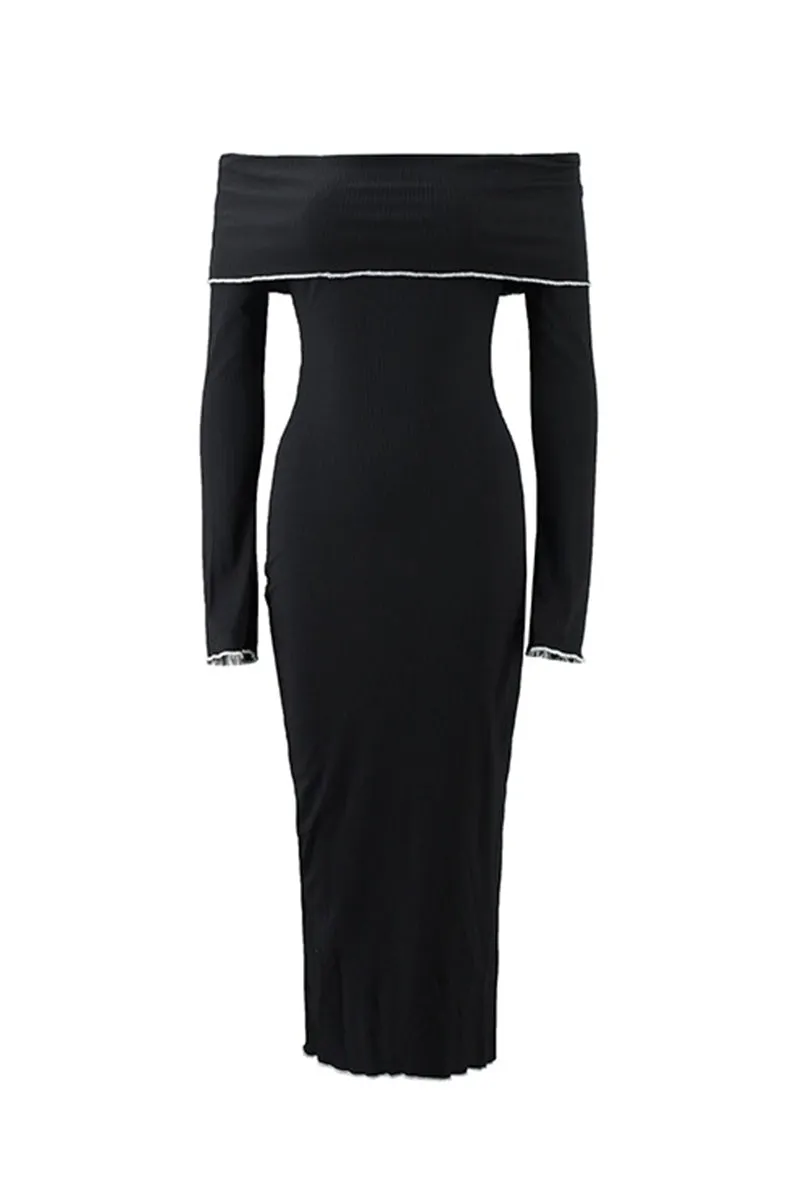 Sexy Stringy Selvedge Contrast Off Shoulder One Step Skirt Dresses