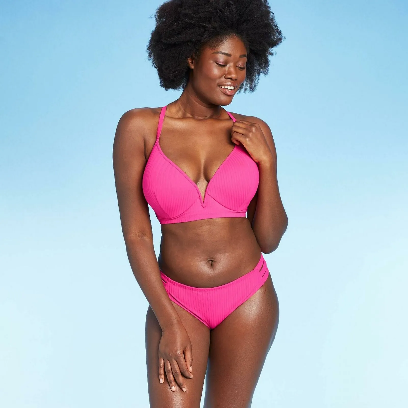Shade & Shore Women's Ribbed Strappy Side Cheeky Bikini Bottom