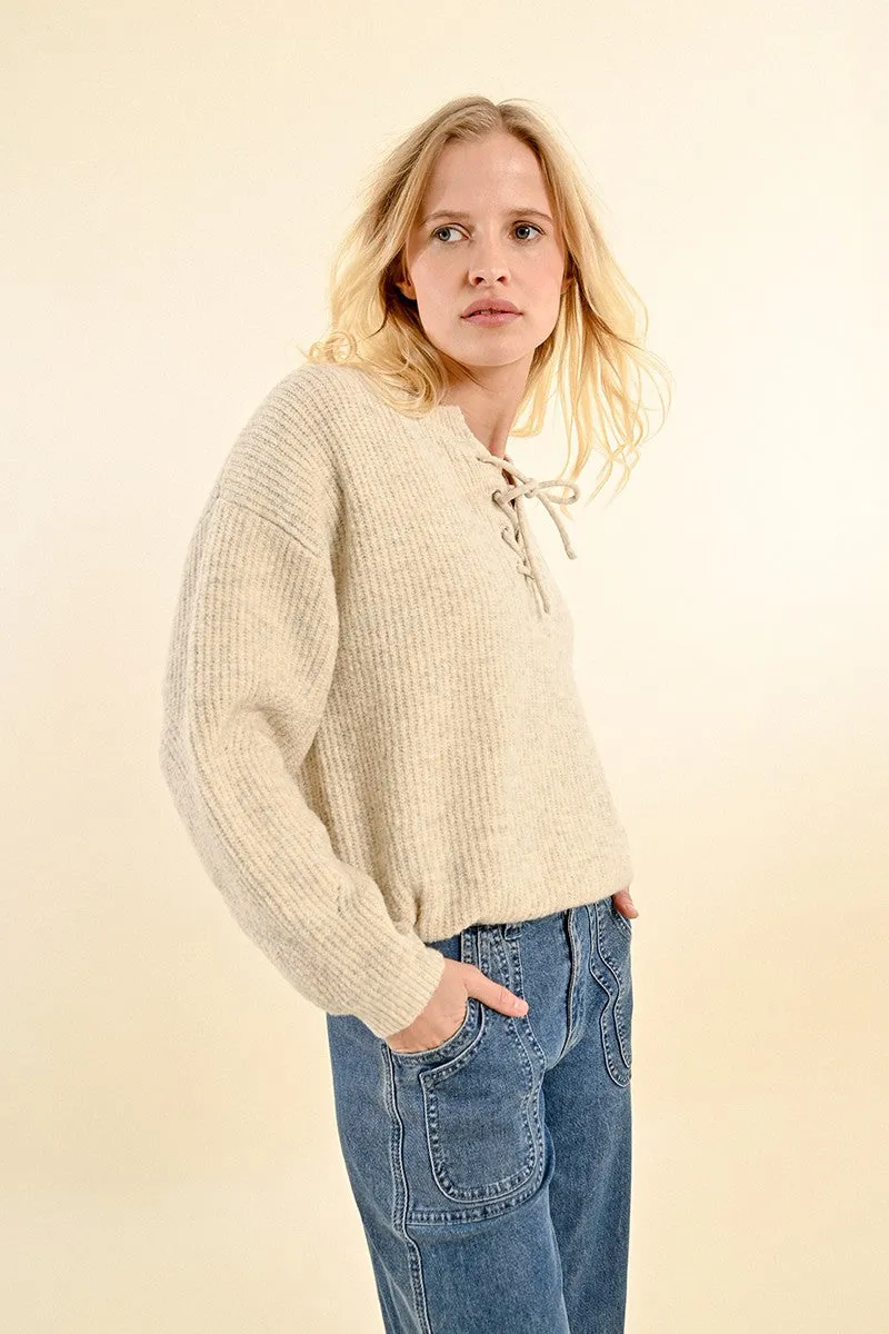 SOFT KNIT SWEATER WITH TIE COLLAR