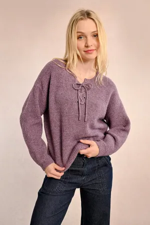 SOFT KNIT SWEATER WITH TIE COLLAR