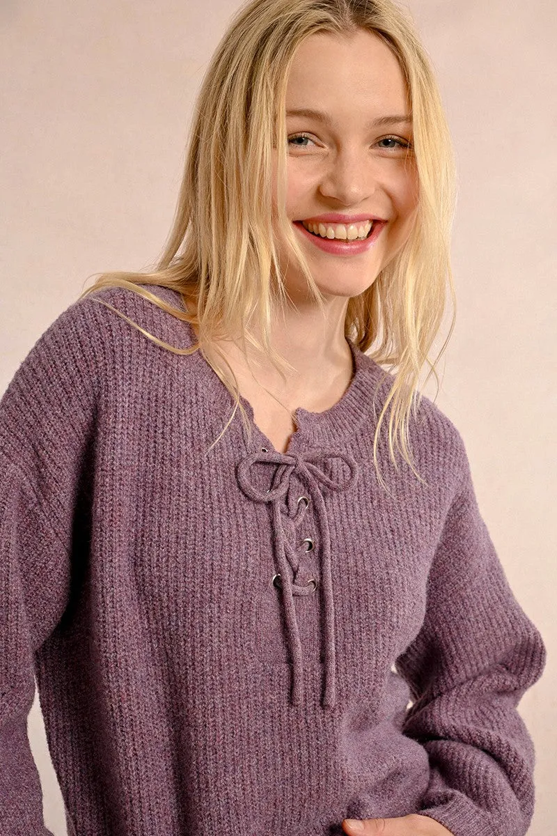 SOFT KNIT SWEATER WITH TIE COLLAR