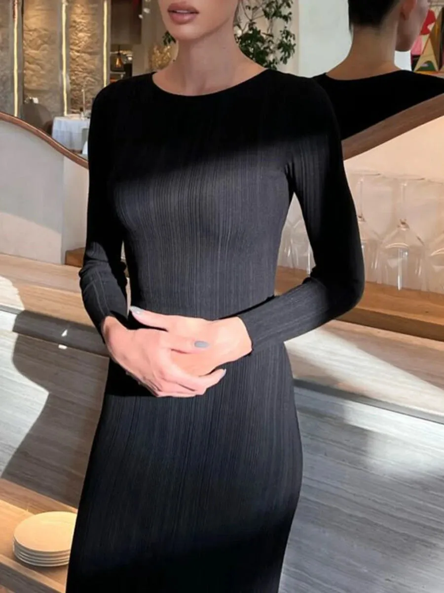 Solid Color Bodycon Knit Dress