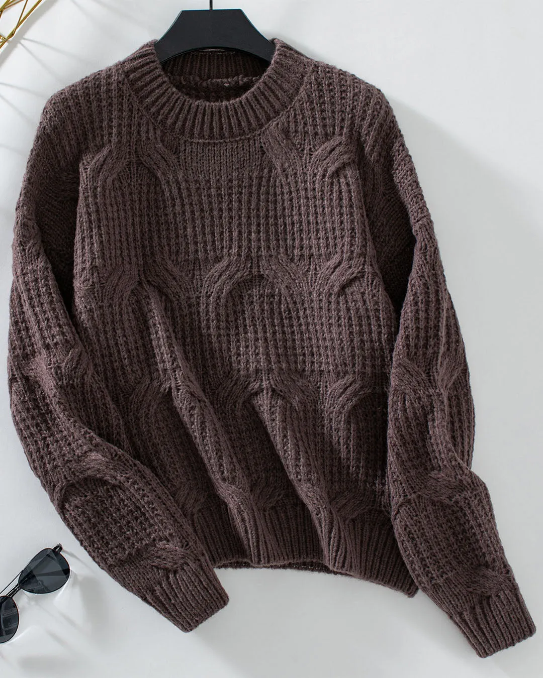 Solid Color Cable Knit Sweater by WOLFFMODE