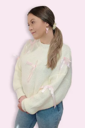 Sophia Satin Ribbon Bow Detail Pullover Sweater