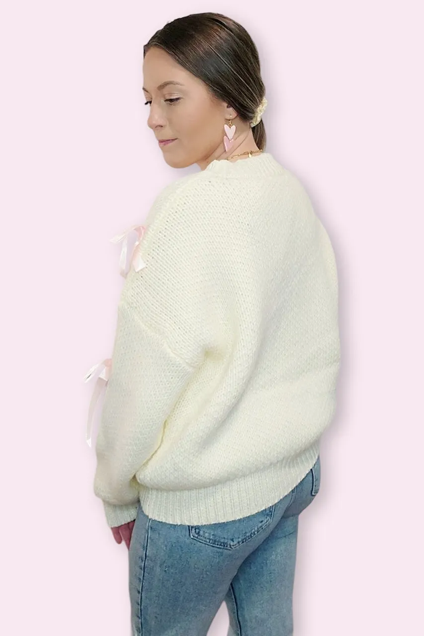 Sophia Satin Ribbon Bow Detail Pullover Sweater