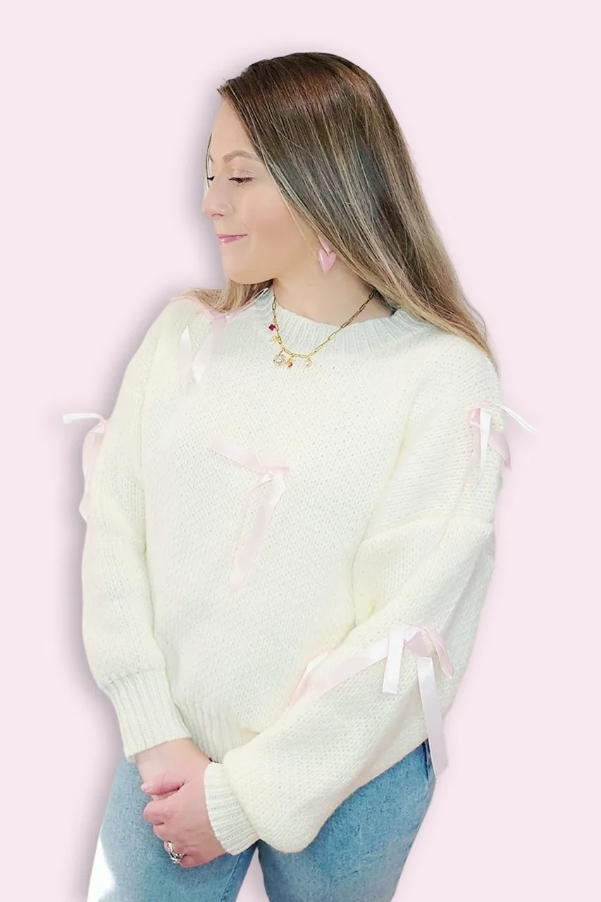 Sophia Satin Ribbon Bow Detail Pullover Sweater