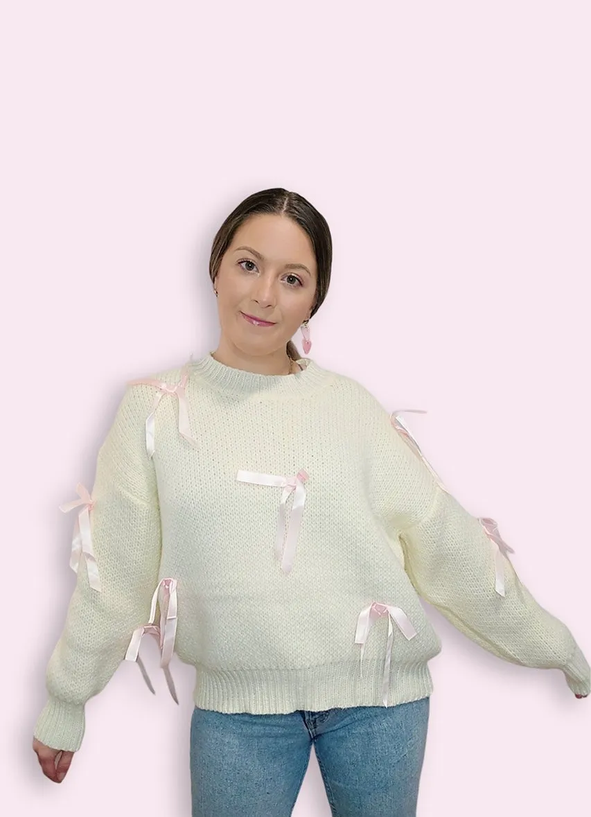 Sophia Satin Ribbon Bow Detail Pullover Sweater
