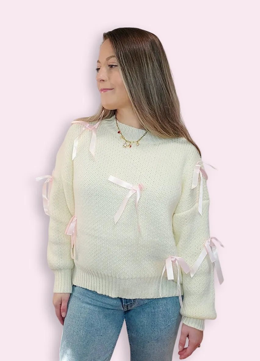 Sophia Satin Ribbon Bow Detail Pullover Sweater