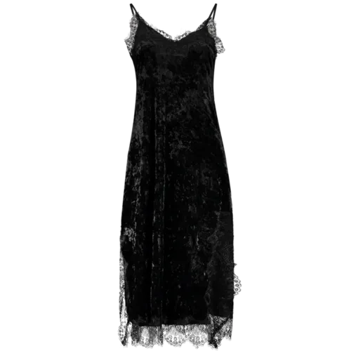 Spaghetti Strap Lace Trim Velvet Dress - Black S