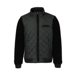 Stand Collar Splicing Design Thicken Cotton-Padded Long Sleeve Men's Jacket - Black Xl