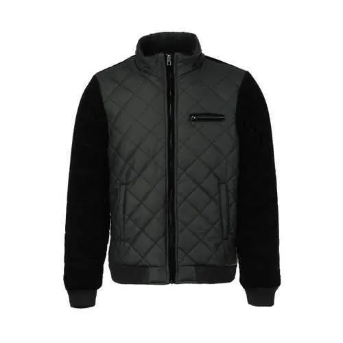 Stand Collar Splicing Design Thicken Cotton-Padded Long Sleeve Men's Jacket - Black Xl