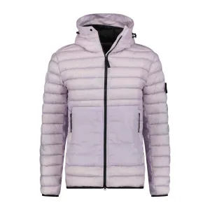STONE ISLAND LOGO PATCH QUILTED DOWN NYLON HOODED COAT PINK
