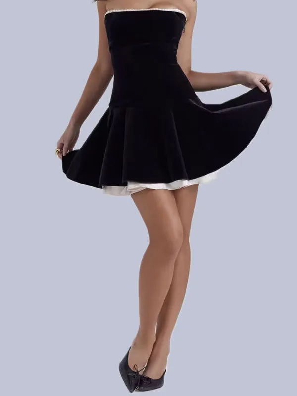 Strapless Velvet Mini Dress with Flared Skirt