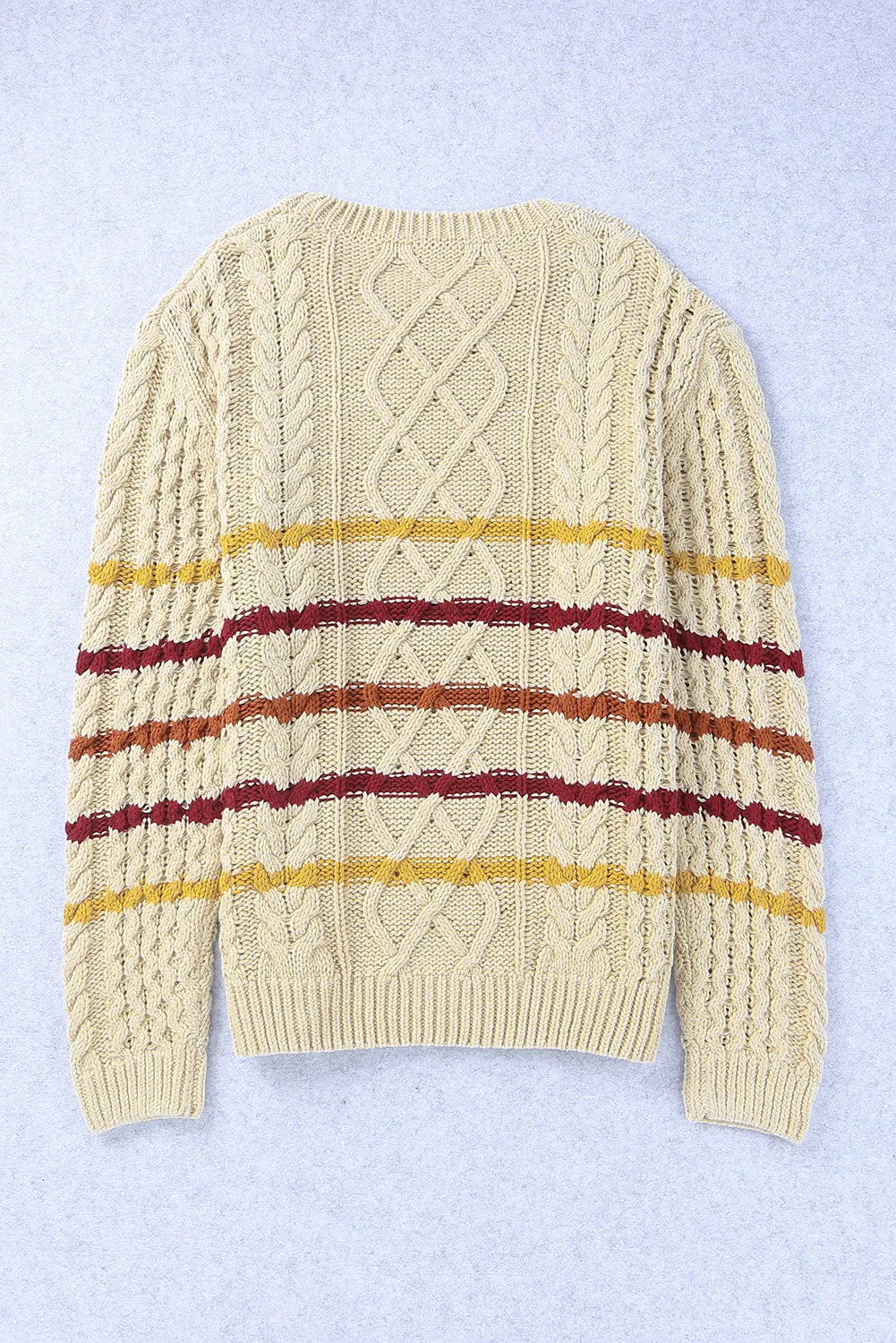 Striped Round Neck Mixed Knit Sweater