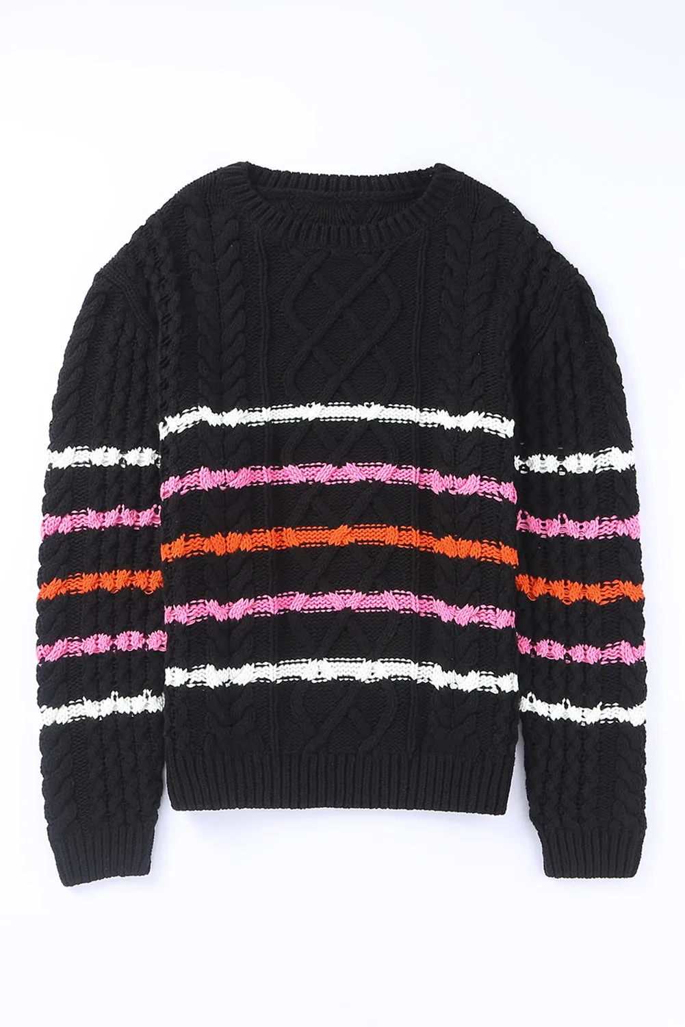 Striped Round Neck Mixed Knit Sweater
