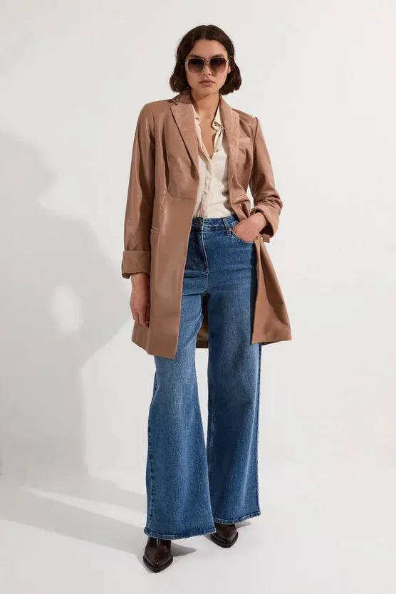 Suede & Leather Belted Trench Coat