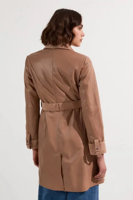 Suede & Leather Belted Trench Coat