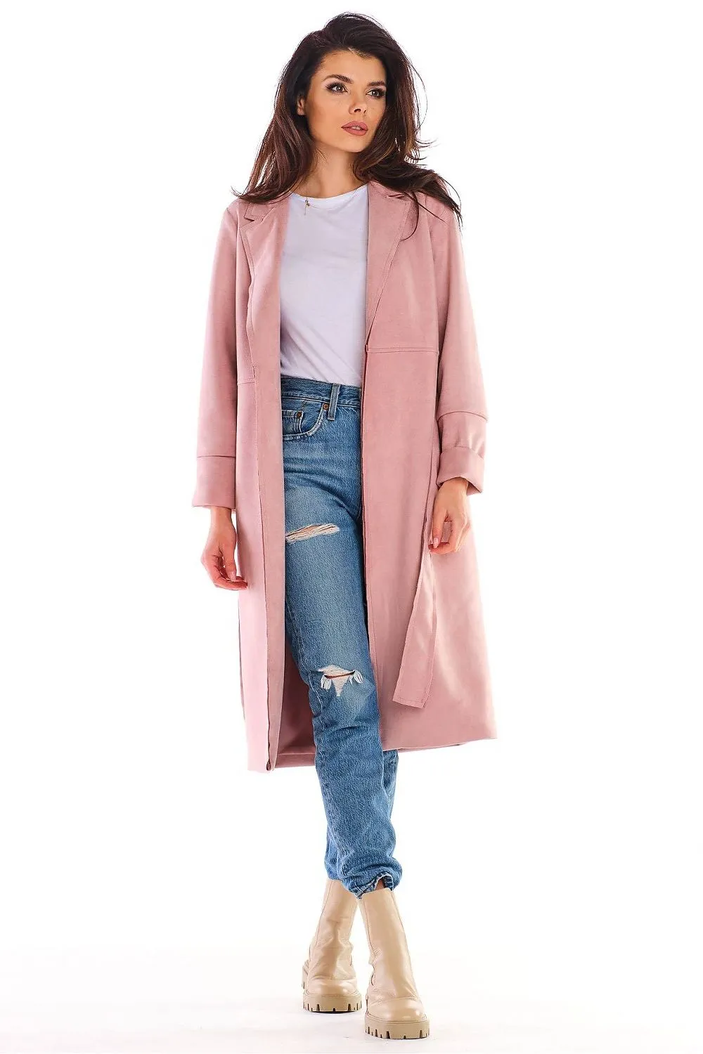 Suede Belted Gown Coat