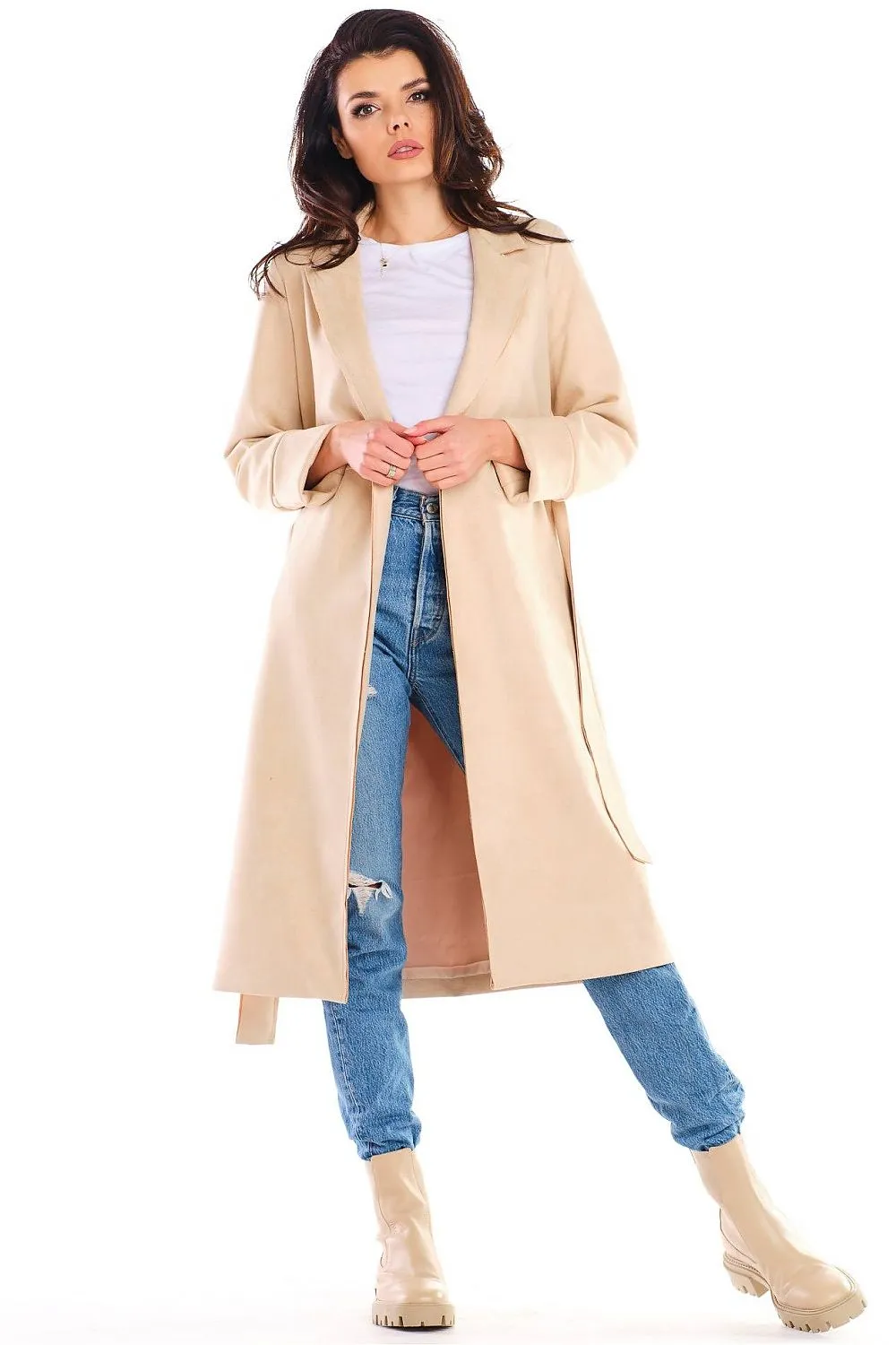 Suede Belted Gown Coat