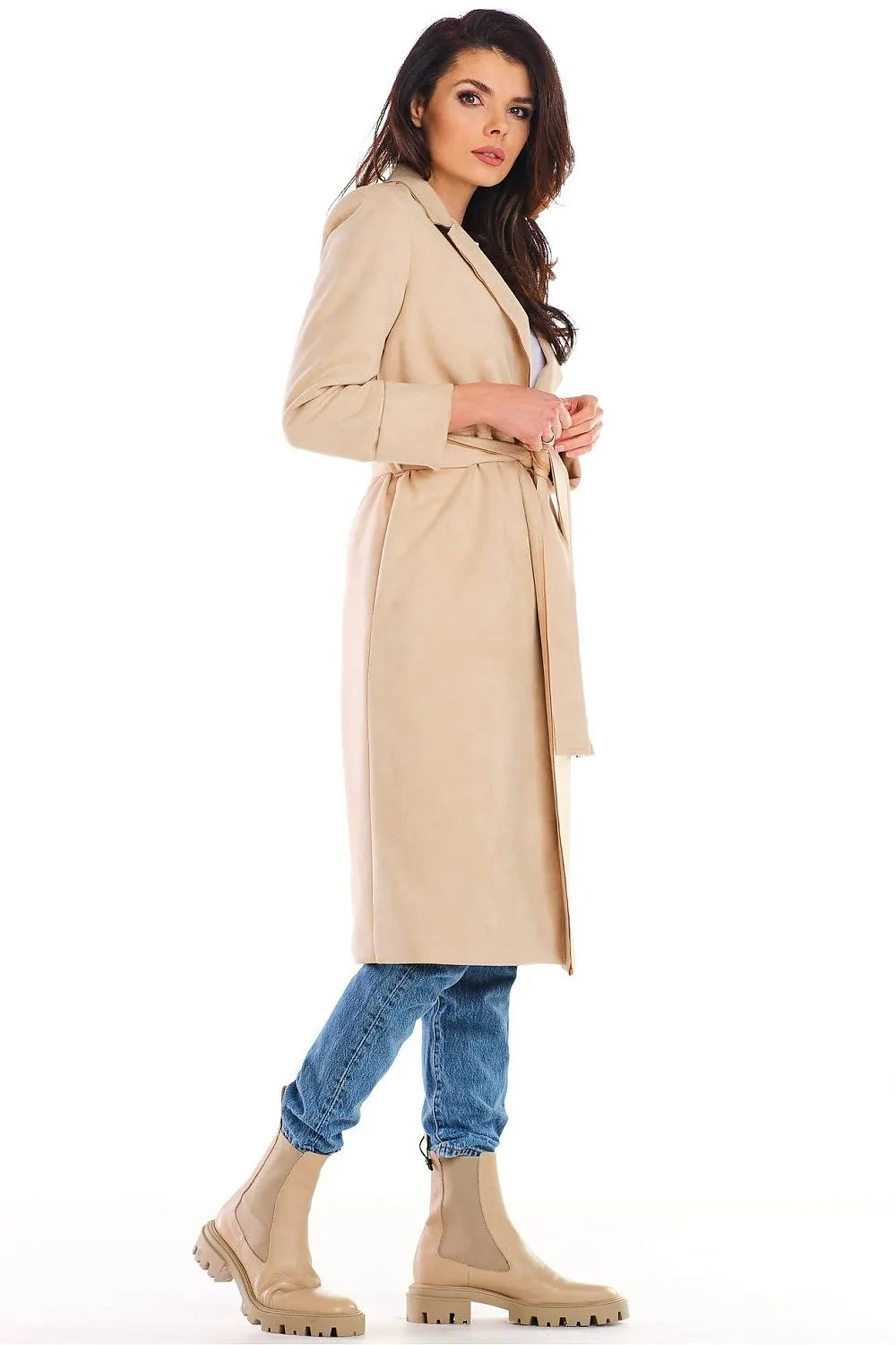 Suede Belted Gown Coat