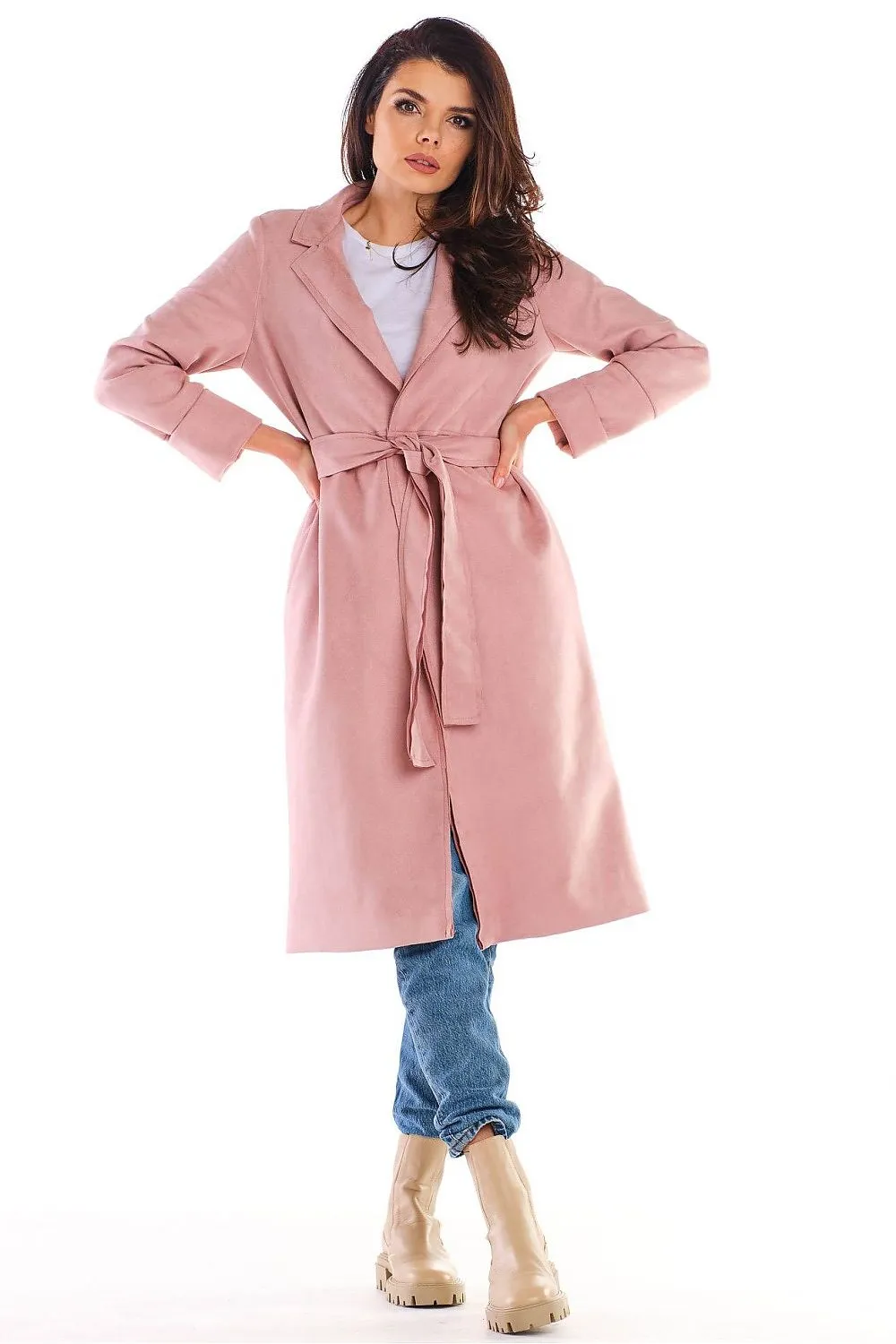 Suede Belted Gown Coat