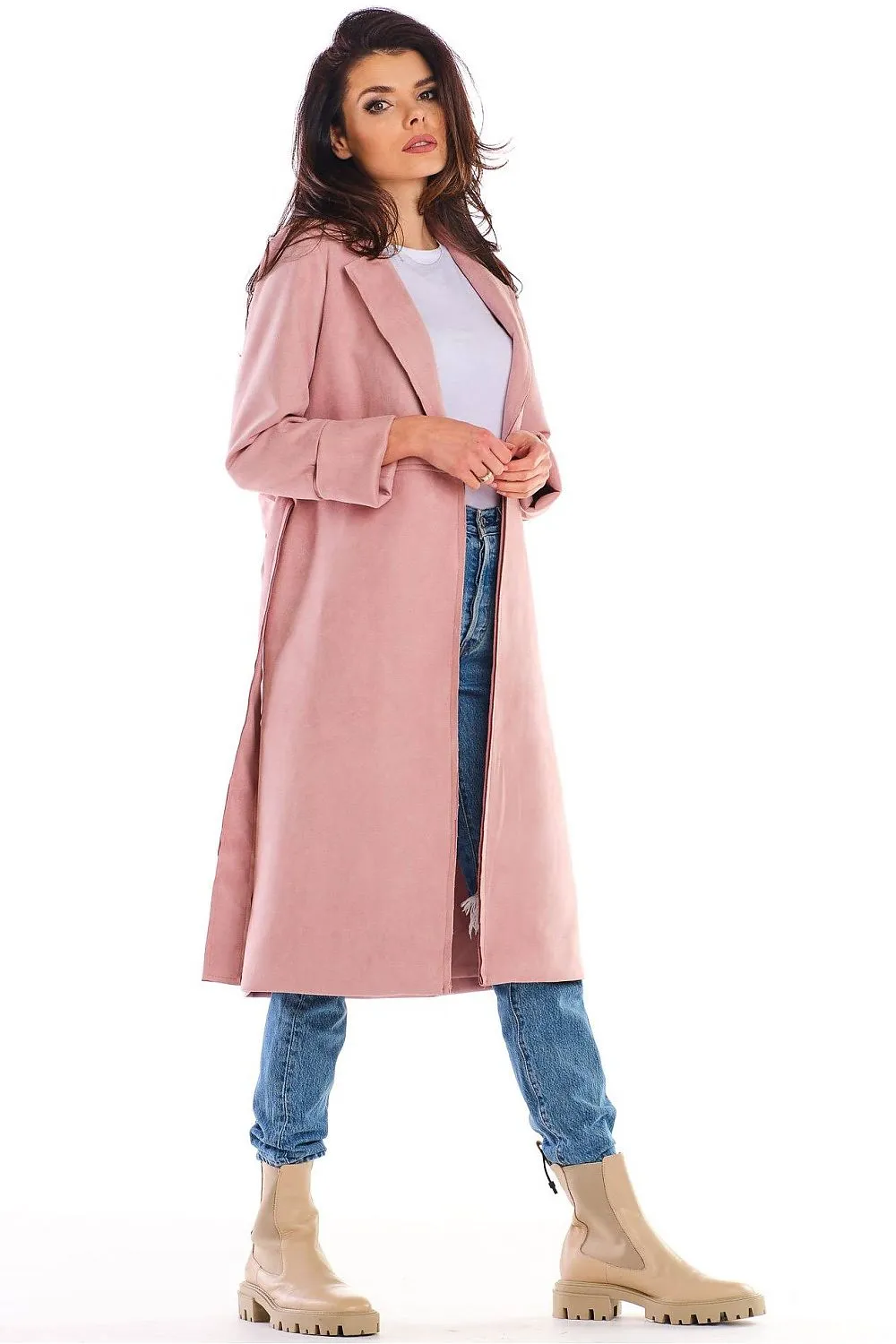 Suede Belted Gown Coat