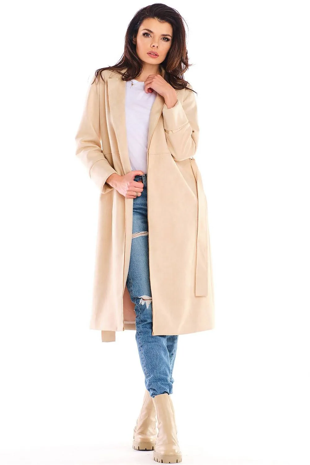 Suede Belted Gown Coat