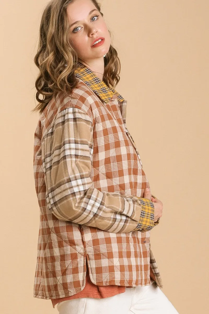 Taupe Quilted Colorblock Plaid Jacket