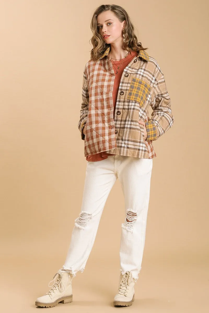 Taupe Quilted Colorblock Plaid Jacket