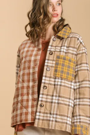 Taupe Quilted Colorblock Plaid Jacket