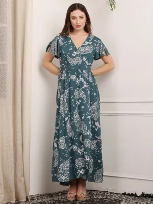 Teal Floral Falyered Maxi Dress