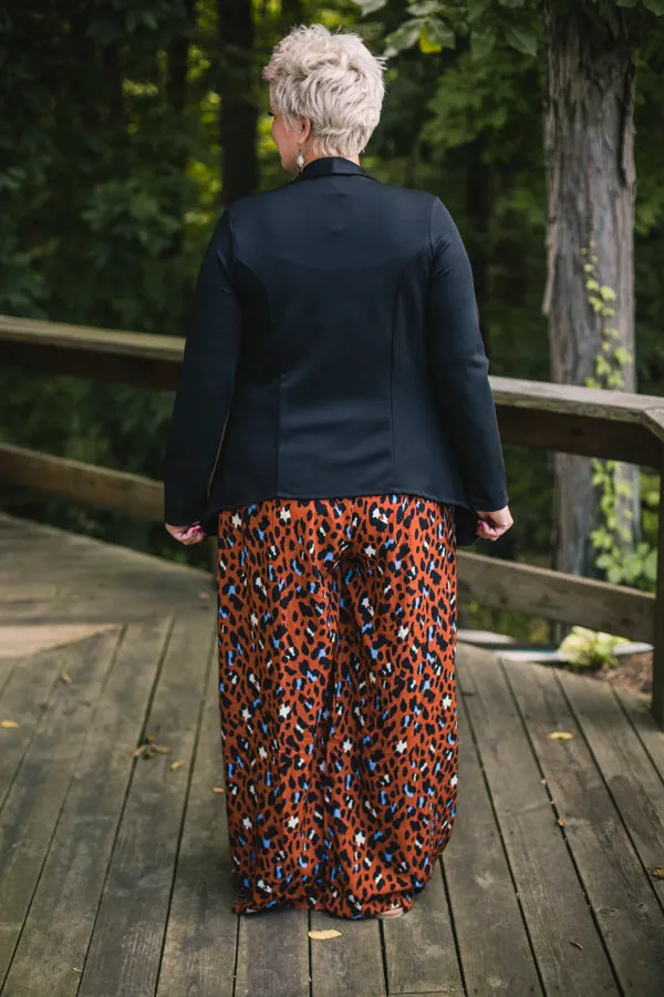 Terra Cotta Leo Print Wide Leg Pant with Waist Tie