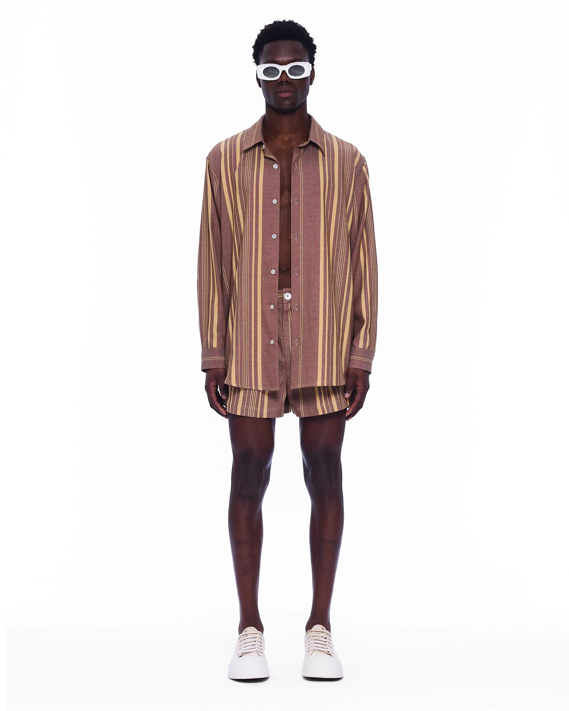 The Mid Rise Pleated Short : Stripe 18