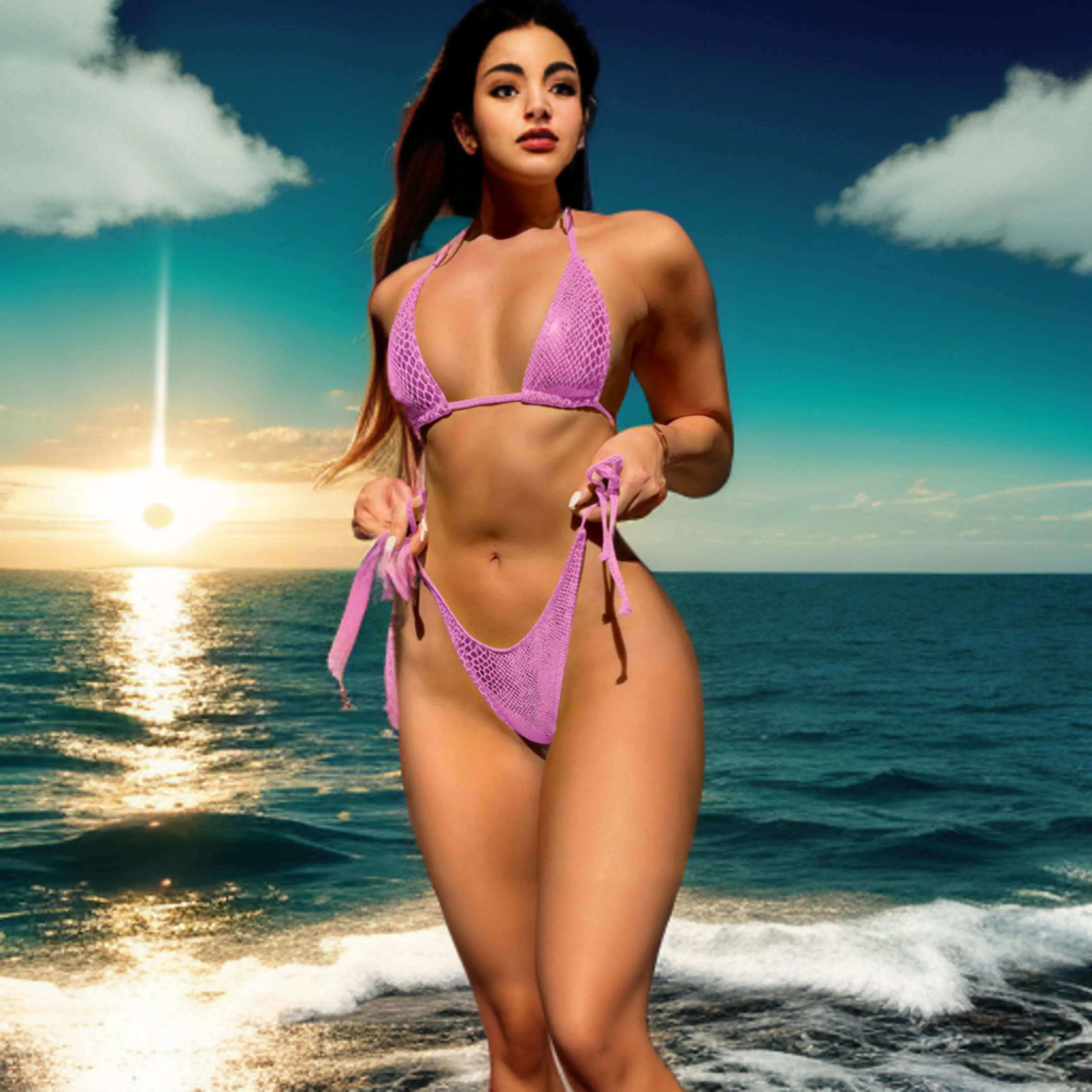 The Sarah Metallic Purple Snake Print Bikini Swimsuit Set