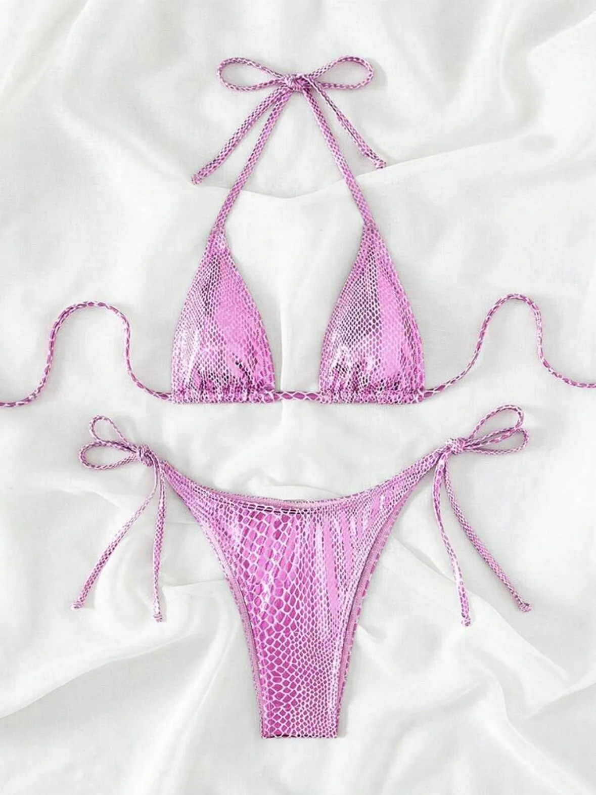 The Sarah Metallic Purple Snake Print Bikini Swimsuit Set
