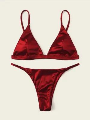 The Valeria Satin Red Bikini Set