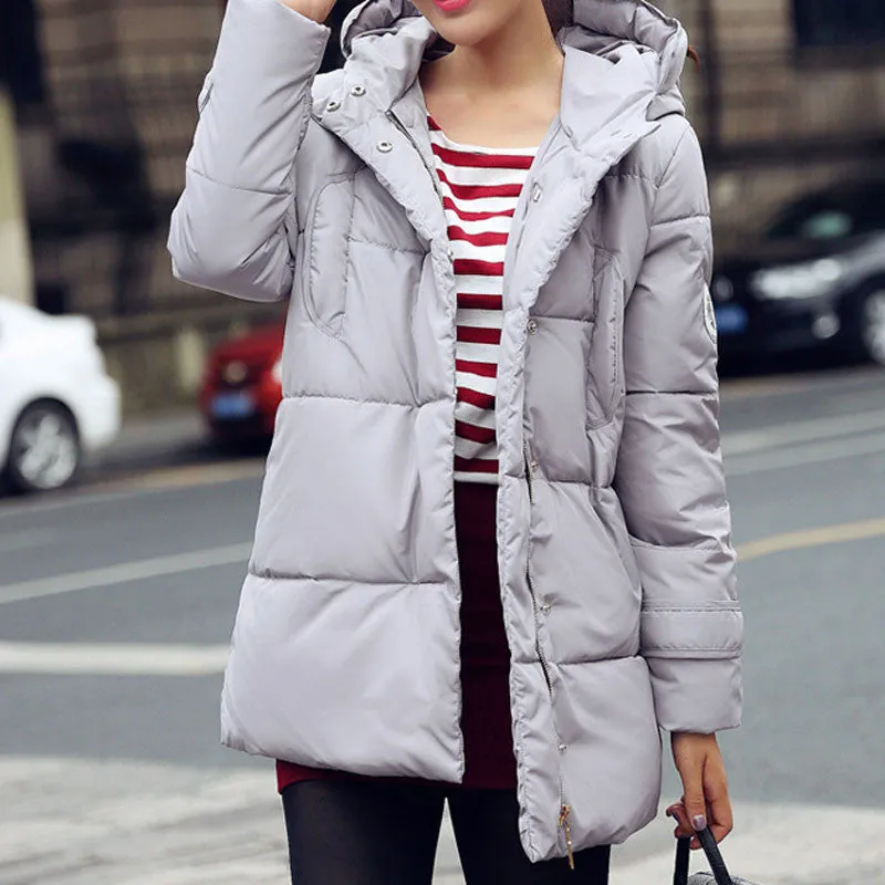 Thick Down Coats Warm Cotton Hooded Women Coat Long Oversized Outwear Coats Pockets Parkas