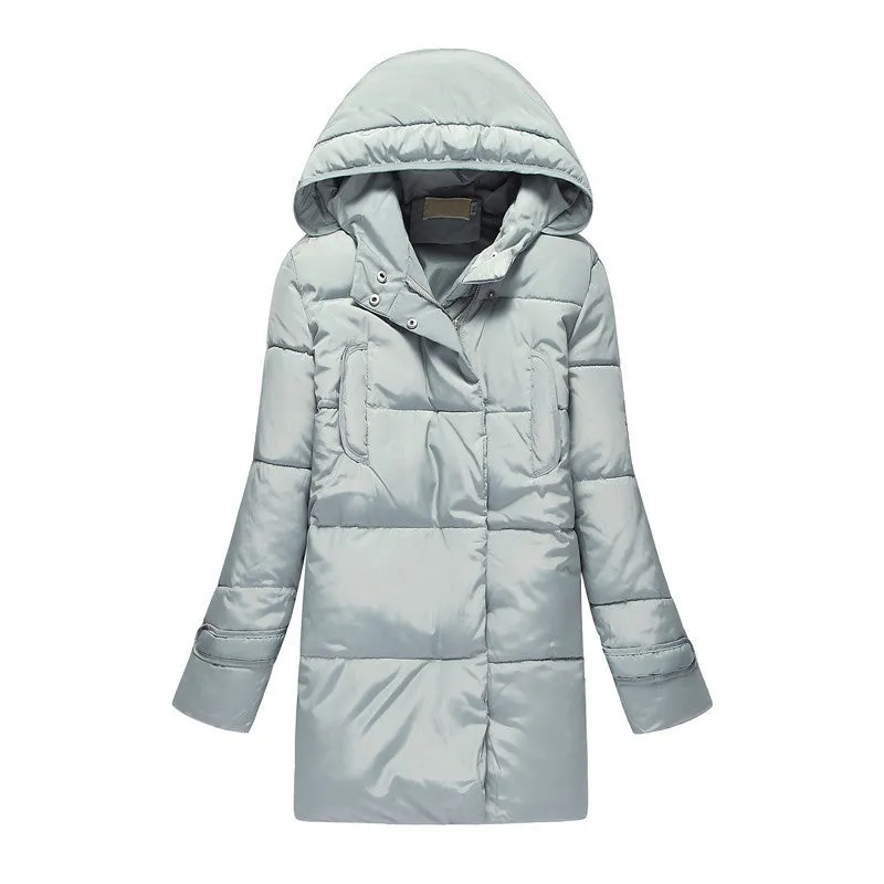 Thick Down Coats Warm Cotton Hooded Women Coat Long Oversized Outwear Coats Pockets Parkas