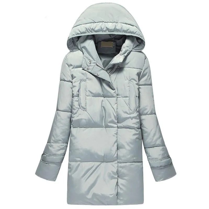 Thick Down Coats Warm Cotton Hooded Women Coat Long Oversized Outwear Coats Pockets Parkas